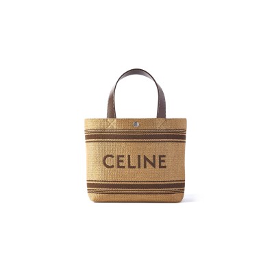 CELINE CABAS MINI LEATHER-TRIMMED LOGO-EMBROIDERED RAFFIA TOTE BAG 116992BZJ.04LV (23*19*11cm)
